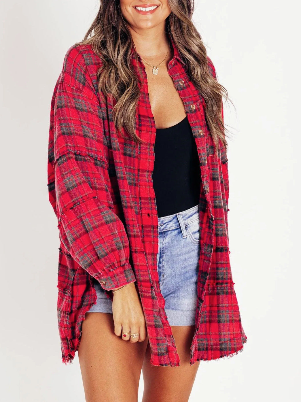 Damen Oversized-Hemdjacke Karomuster Eveloria