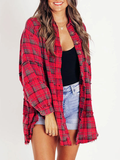 Damen Oversized-Hemdjacke Karomuster Eveloria
