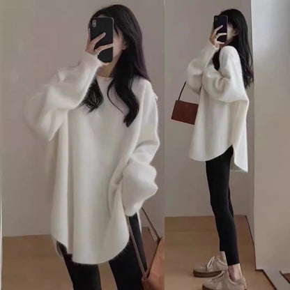 Damen Oversized Pullover Weiches Strickmaterial Lässig Beige