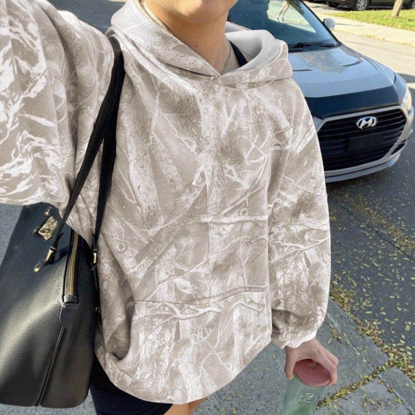 Damen Kapuzenpullover Camouflage Muster Grau