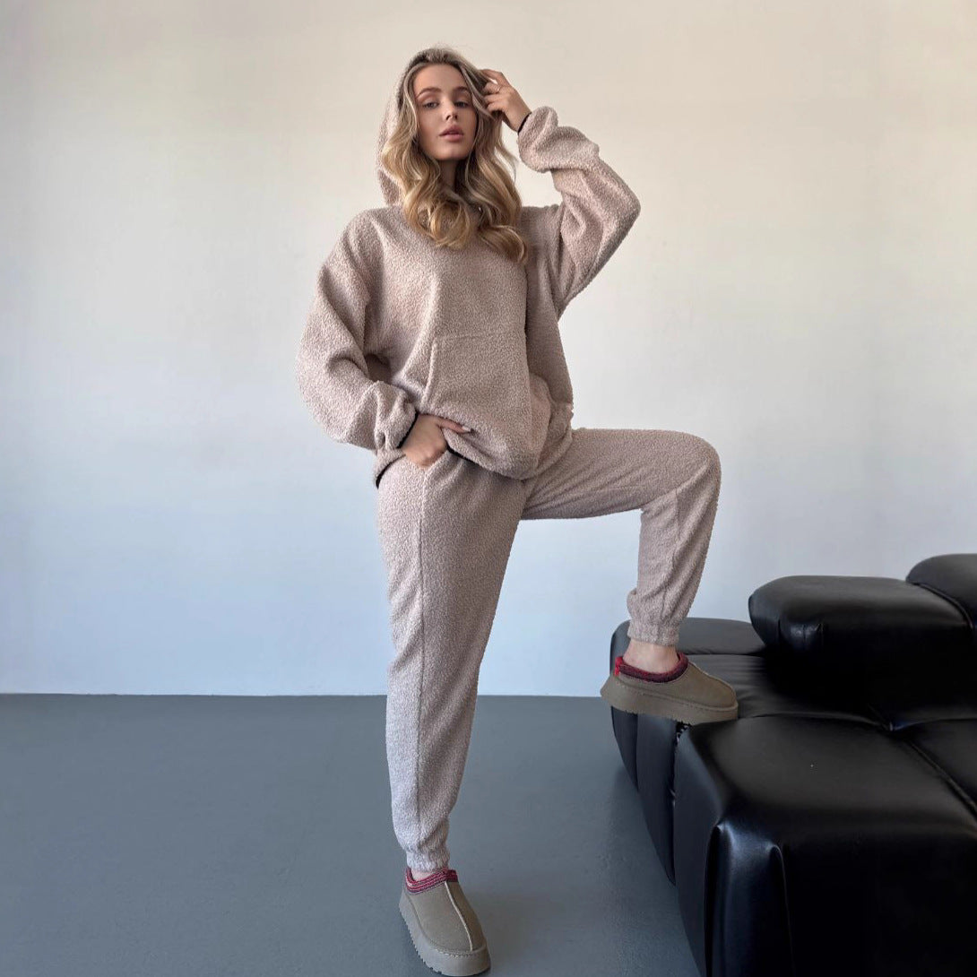 Damen Fleece Hoodie Kuschelig Grau Eveloria