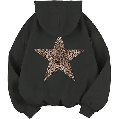 Damen Kapuzensweater Leopardstern-Design Baumwolle Entspannt