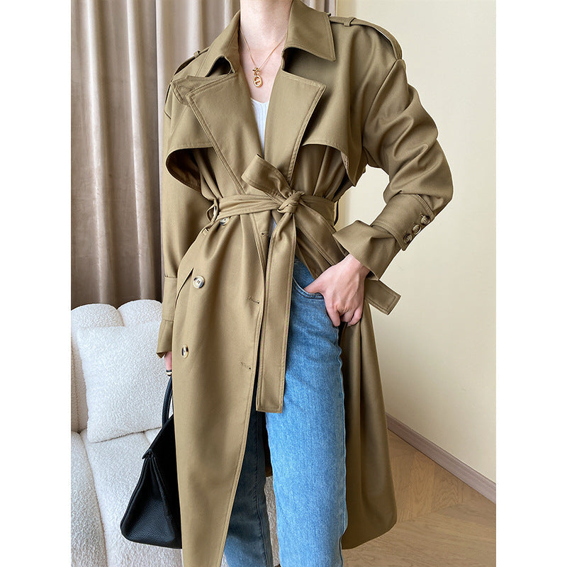 Damen Trenchcoat Klassischer Schnitt Mit Gürtel Beige - Eveloria