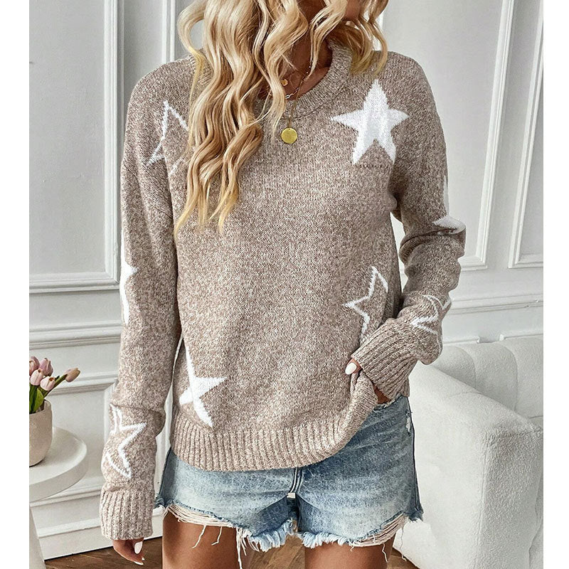 Damen Strickpullover Sternenmuster Eveloria