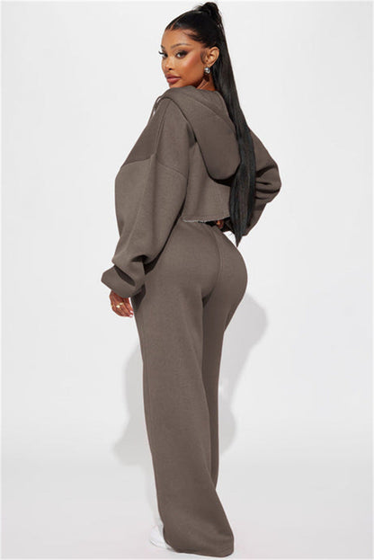 Damen Fleece Crop Set Weite Hose Eveloria
