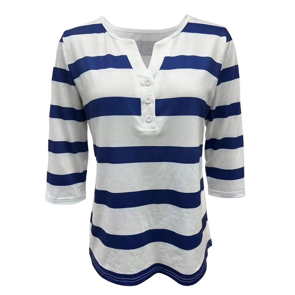 Damen Langarmshirt Marineblau Streifen