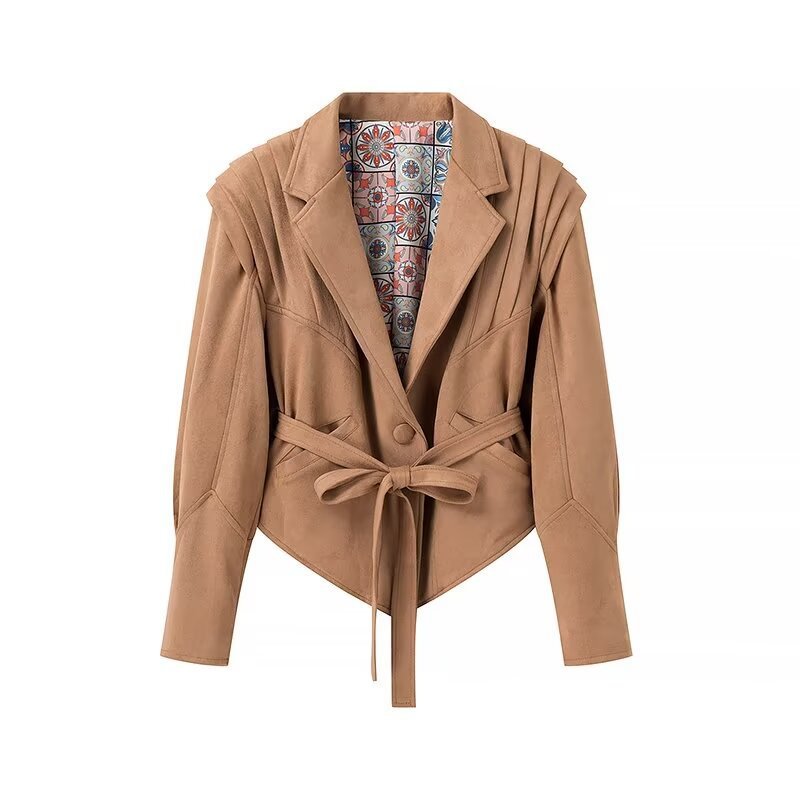 Damen Wildlederjacke mit Gürtel und Schulterdetails Eveloria
