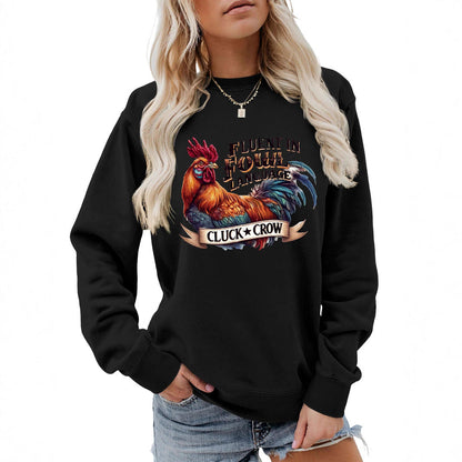 Damen Sweatshirt Hühnermotiv Bequem Grau Eveloria