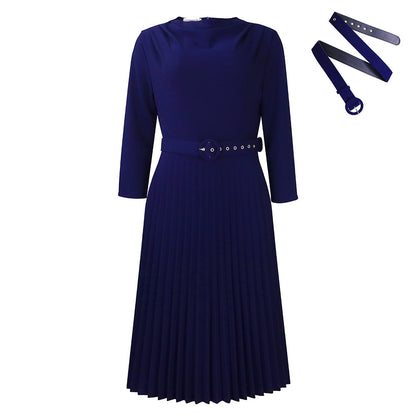 Damen Midikleid Plissee Tailliert Eveloria