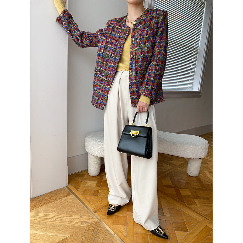 Damen Tweedjacke Klassisch Braun mit Knöpfen
