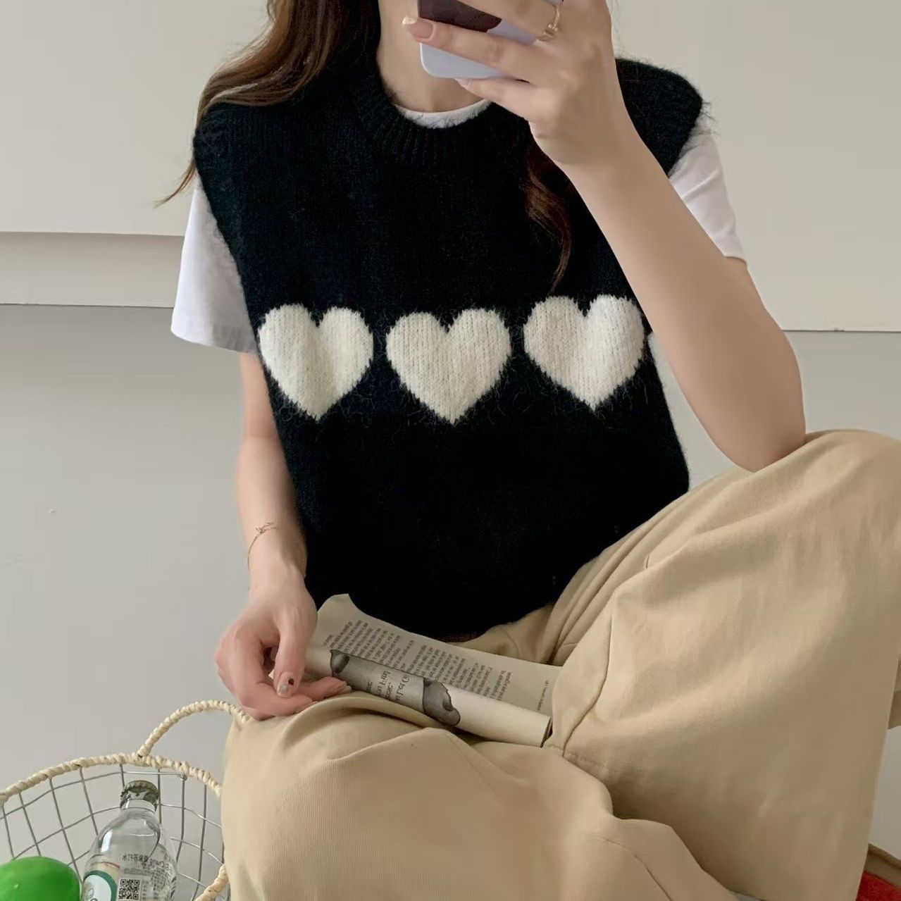 Damen Strickpullover Herzmotiv