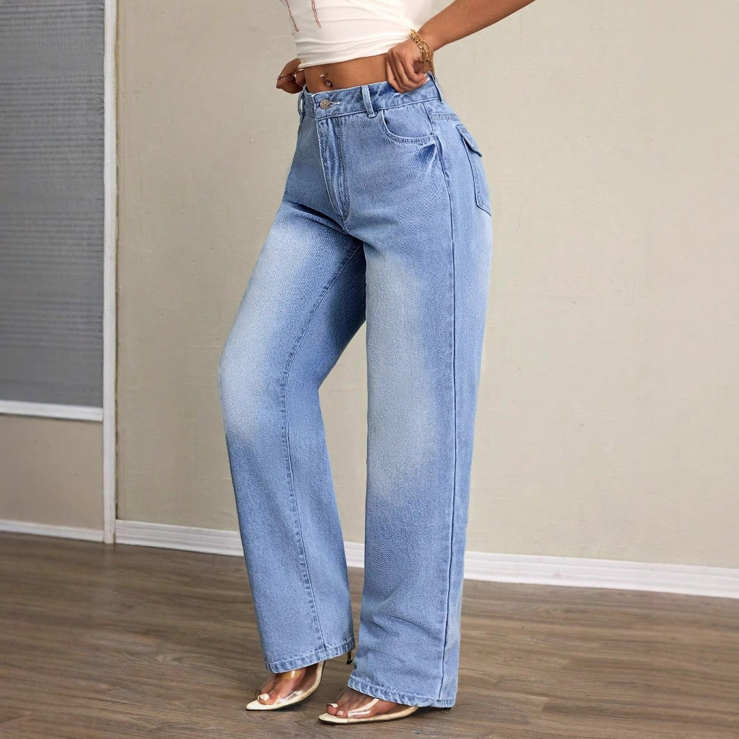 Damen Weite Jeans Hochbund Lässiger Schnitt Eveloria