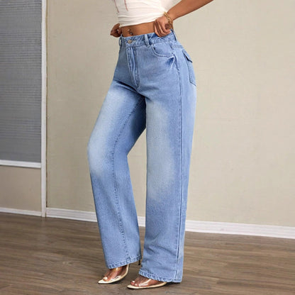 Damen Weite Jeans Hochbund Lässiger Schnitt Eveloria