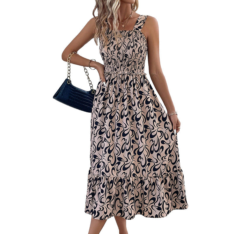 Damen Ärmelloses Maxikleid Rüschen Muster Eveloria
