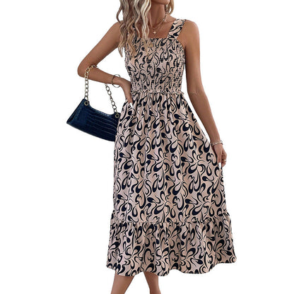 Damen Ärmelloses Maxikleid Rüschen Muster Eveloria