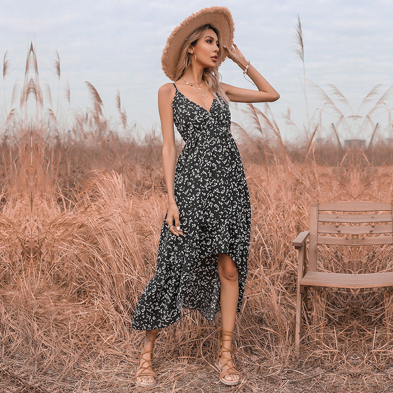 Damen Maxikleid Blumenmuster Rüschen Hochwertig