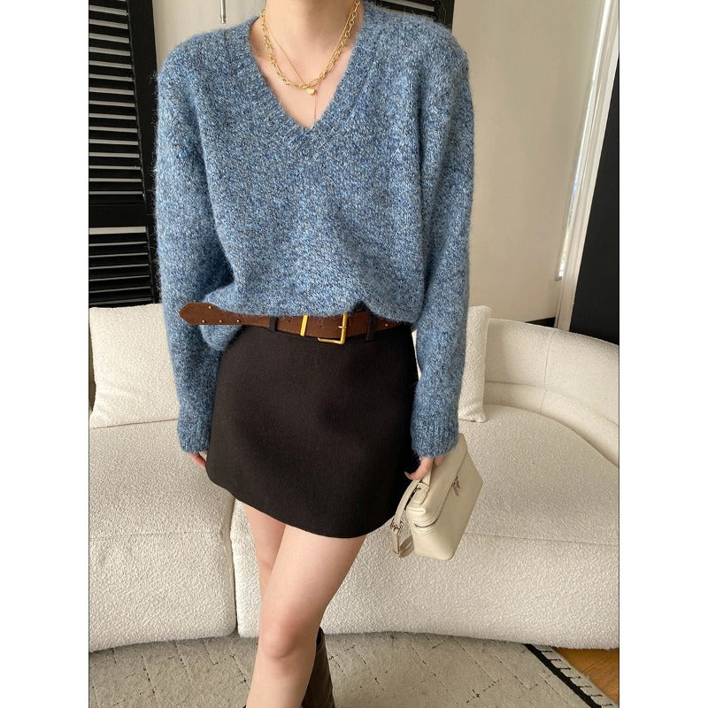 Damen Pullover V-Ausschnitt Weich aus Merino-Wolle Beige - Eveloria
