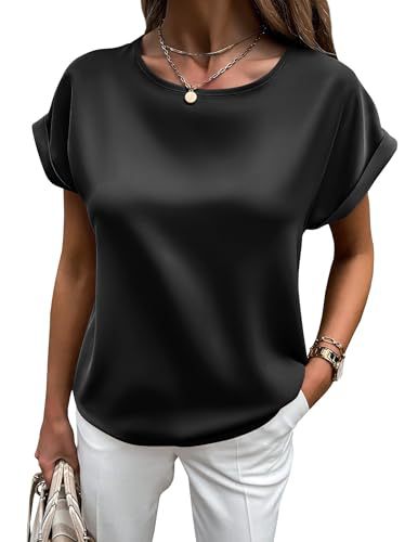 Eveloria Damen Satin T-Shirt Umschlagärmel