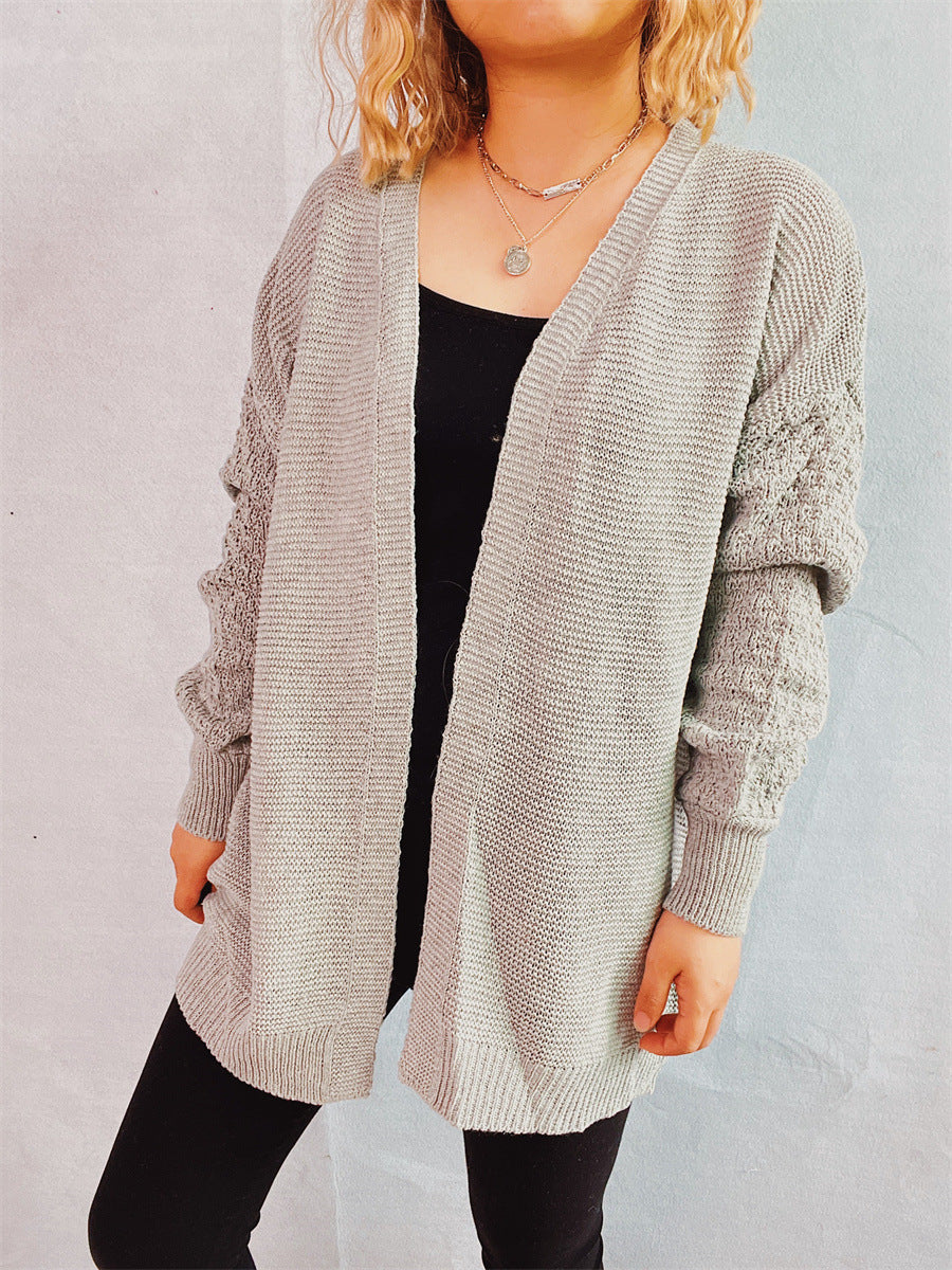 Damen Strickjacke Häkelmuster Offen Vorne Eveloria