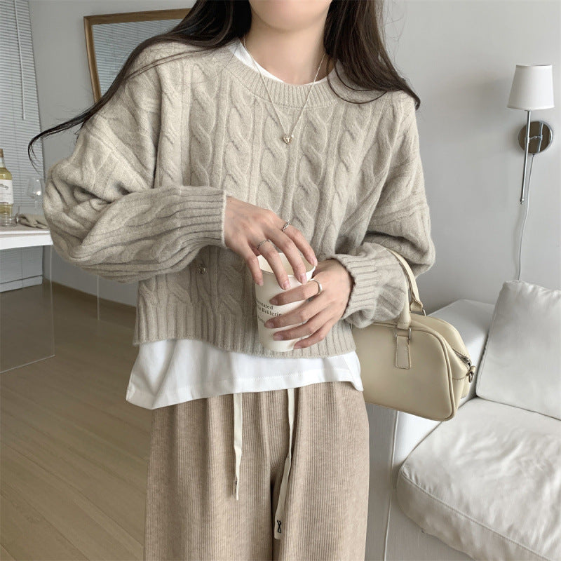 Damen Grobstrickpullover Lässig Zopfmuster Eveloria