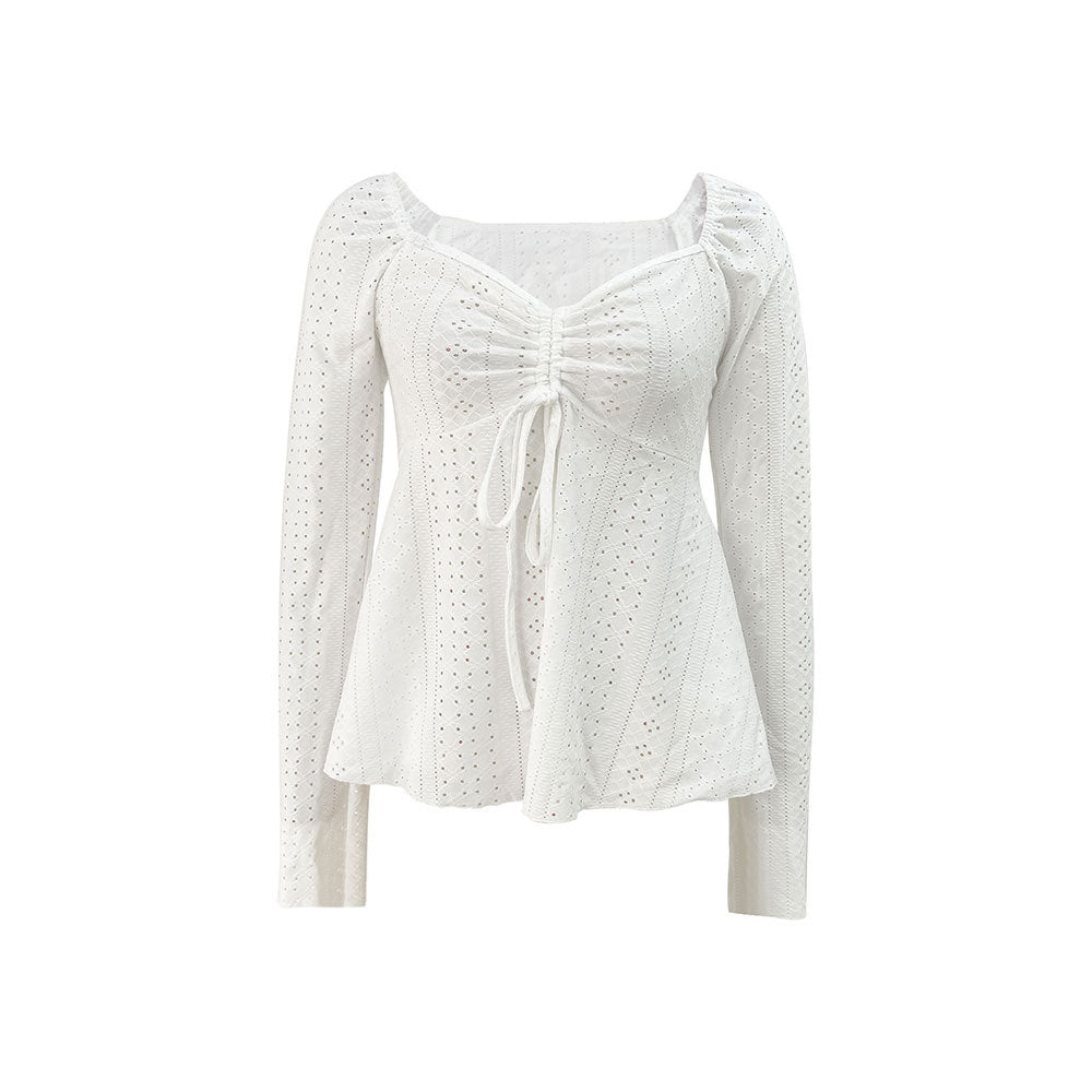 Damen Bluse Rüschen Dekor Schnürdesign Elegante Bluse