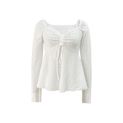 Damen Bluse Rüschen Dekor Schnürdesign Elegante Bluse