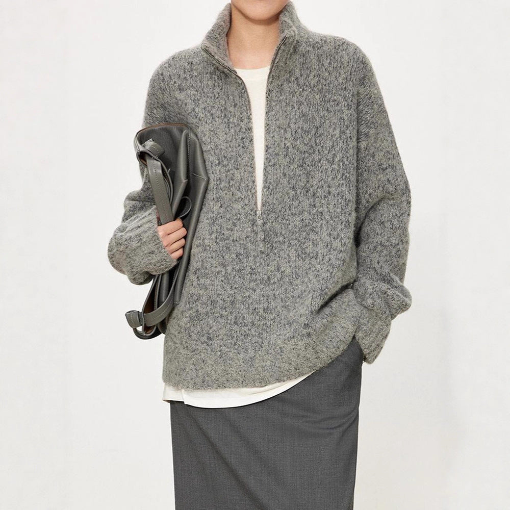 Damen Grobstrickpullover Hochkragen Halbzipp Evelyn - Eveloria