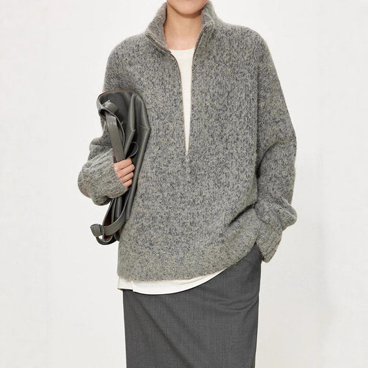 Damen Grobstrickpullover Hochkragen Halbzipp Evelyn - Eveloria