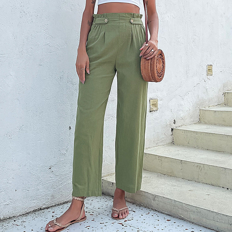 Damen Leinenhose Hohe Taille Dekorativ