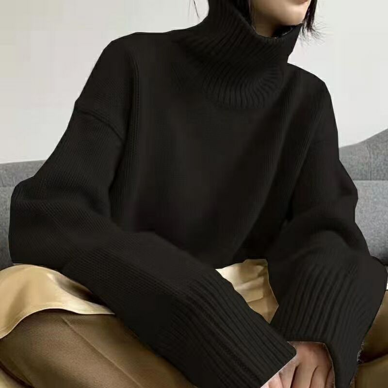 Damen Oversized Rollkragenpullover Strukturiertes Muster Eveloria