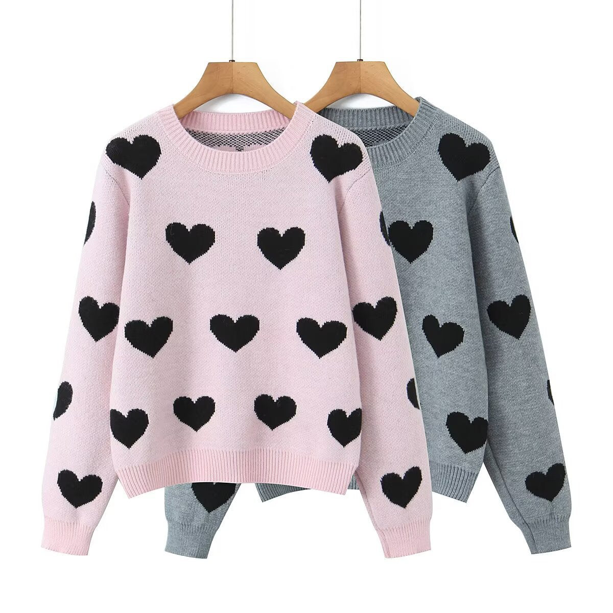 Damen Strickpullover Herz-Muster Eveloria