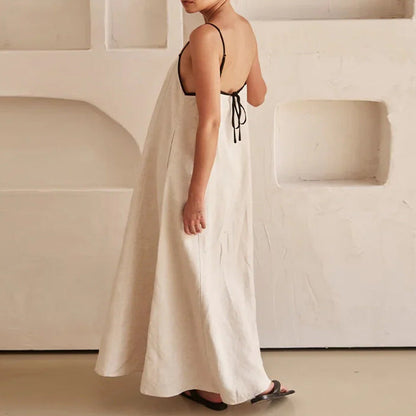 Damen Maxikleid Lockerer Schnitt Verstellbare Träger Beige