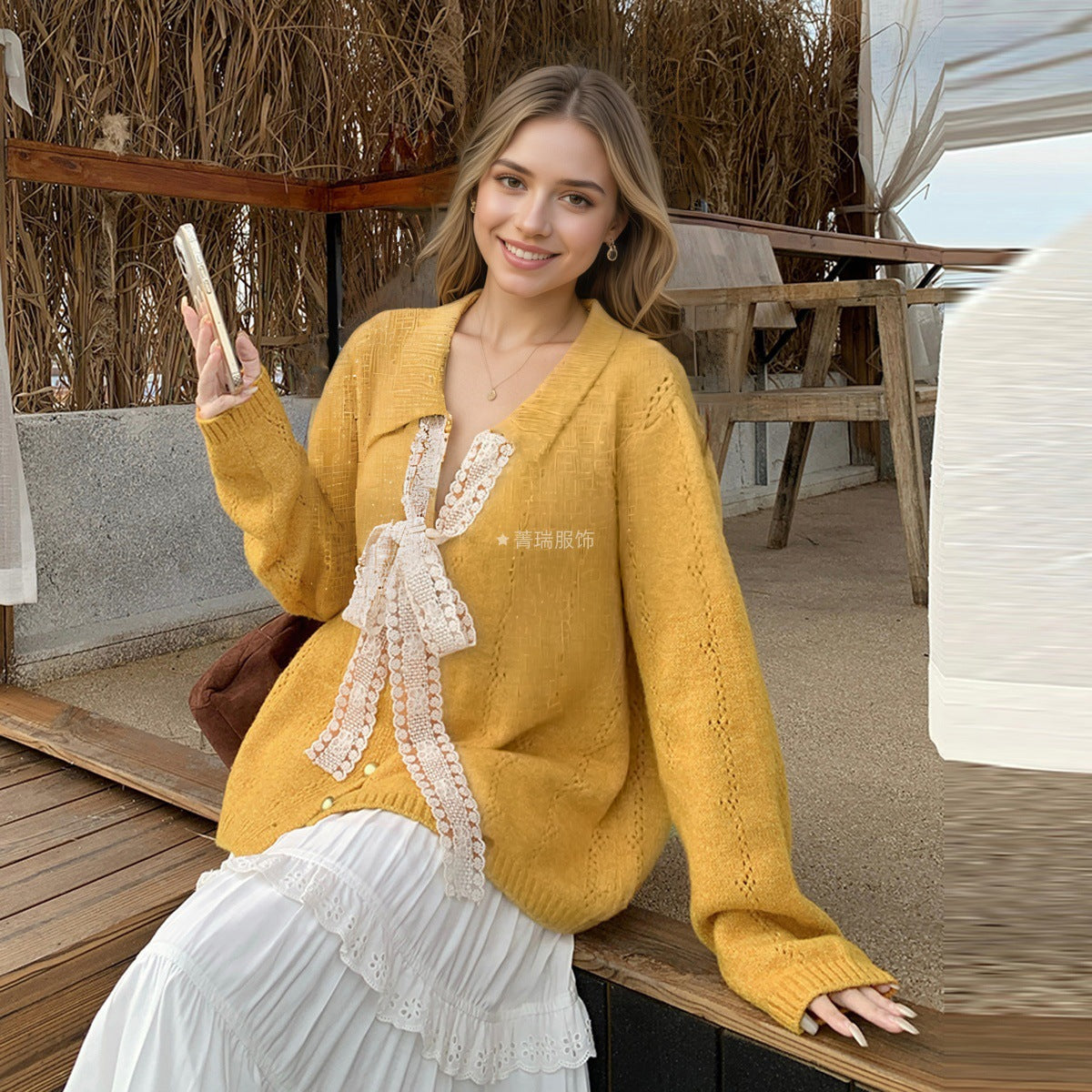 Damen Strickpullover mit Schleifenapplikation Eveloria