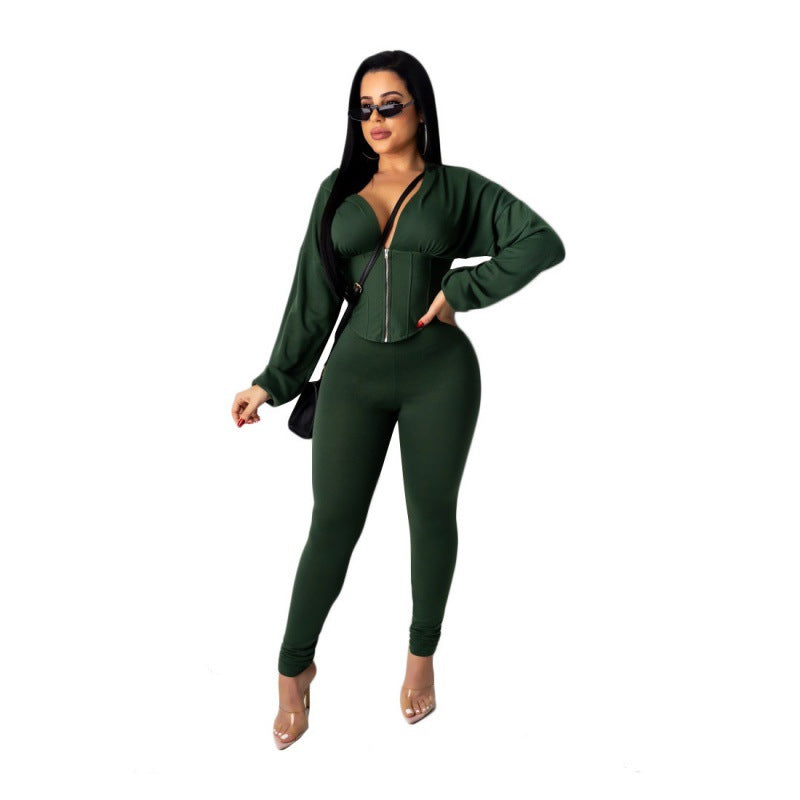 Damen Jumpsuit Reißverschluss Crop-
