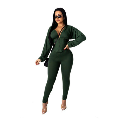 Damen Jumpsuit Reißverschluss Crop-