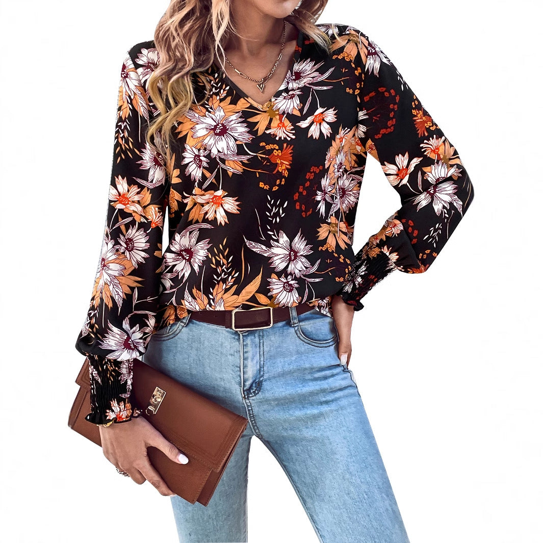 Damen Bluse Floralmuster Elastisch