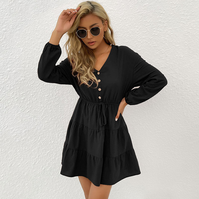 Damen Minikleid mit Schößchen und Knöpfen Eveloria