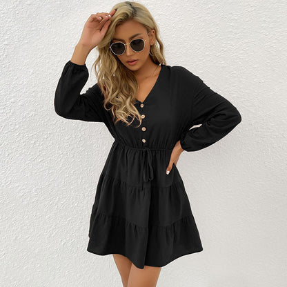 Damen Minikleid mit Schößchen und Knöpfen Eveloria