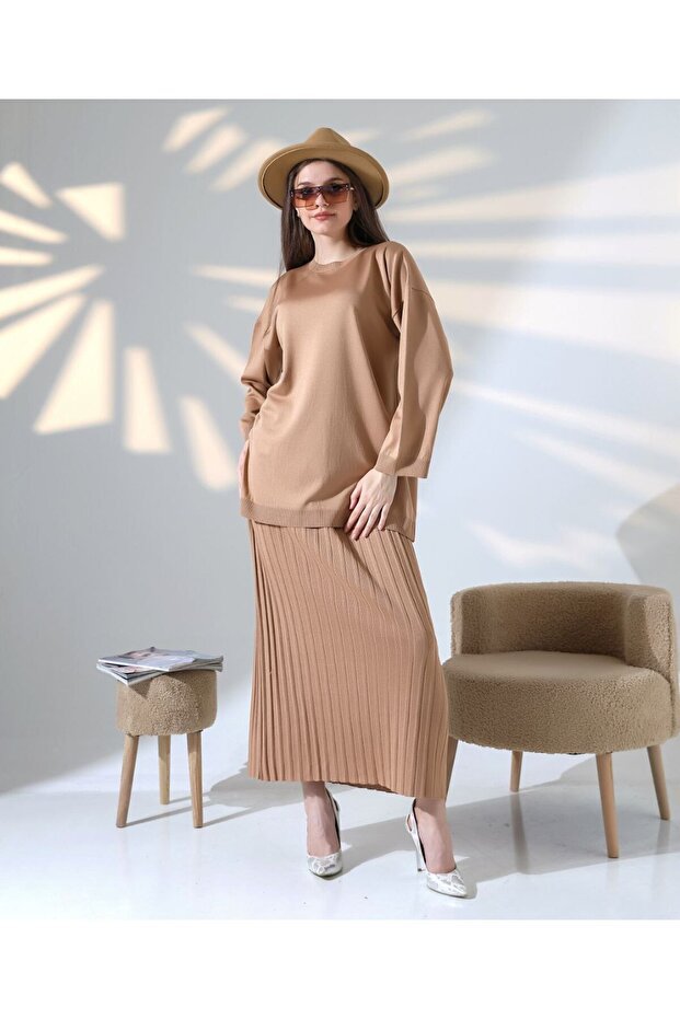 Damen Langarmshirt und Faltenrock Set Eveloria