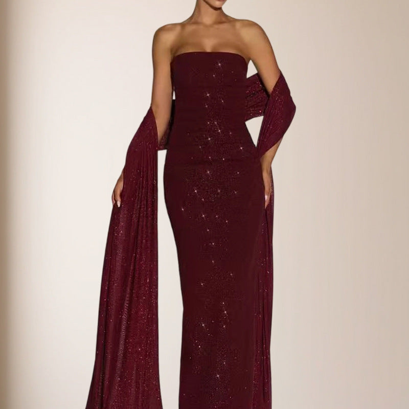 Eveloria Damen Abendkleid Pailletten Schulterfrei Elegant