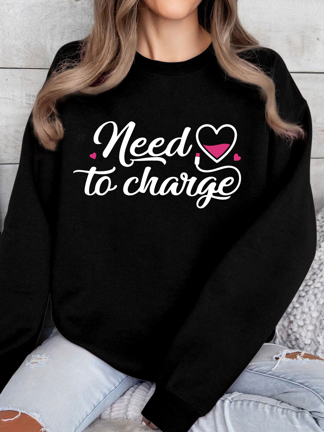 Damen Sweatshirt Inspirierender Herzspruch Lässig Grau