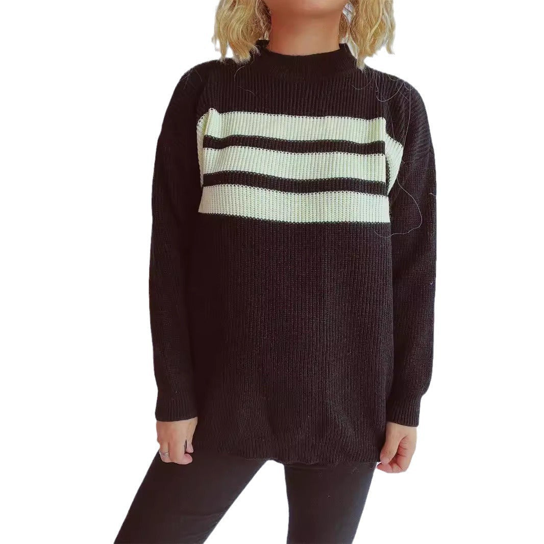 Damen Strickpullover Oversized Horizontalstreifen Beige