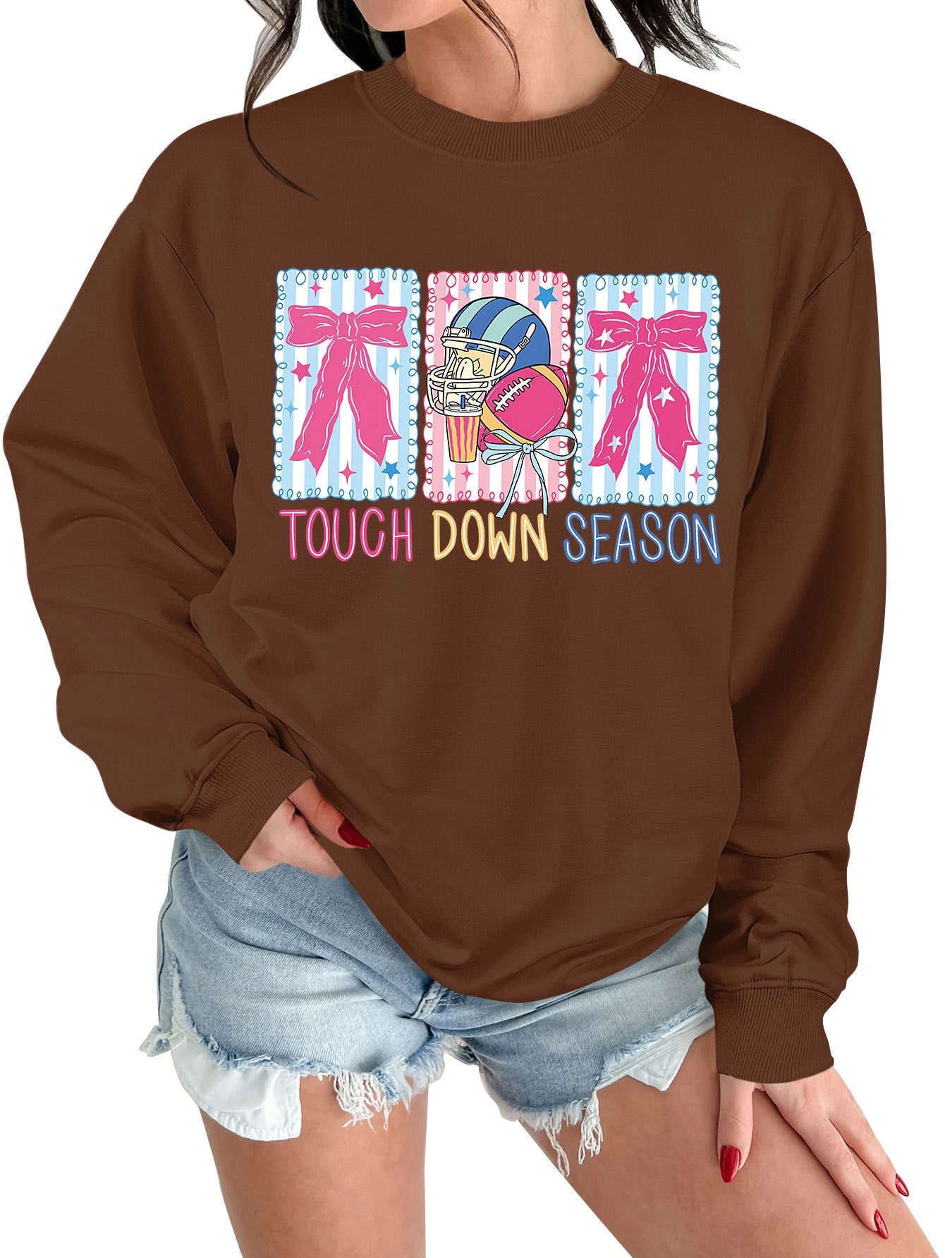 Damen Sweatshirt Football Motiv Lässig Grau Eveloria