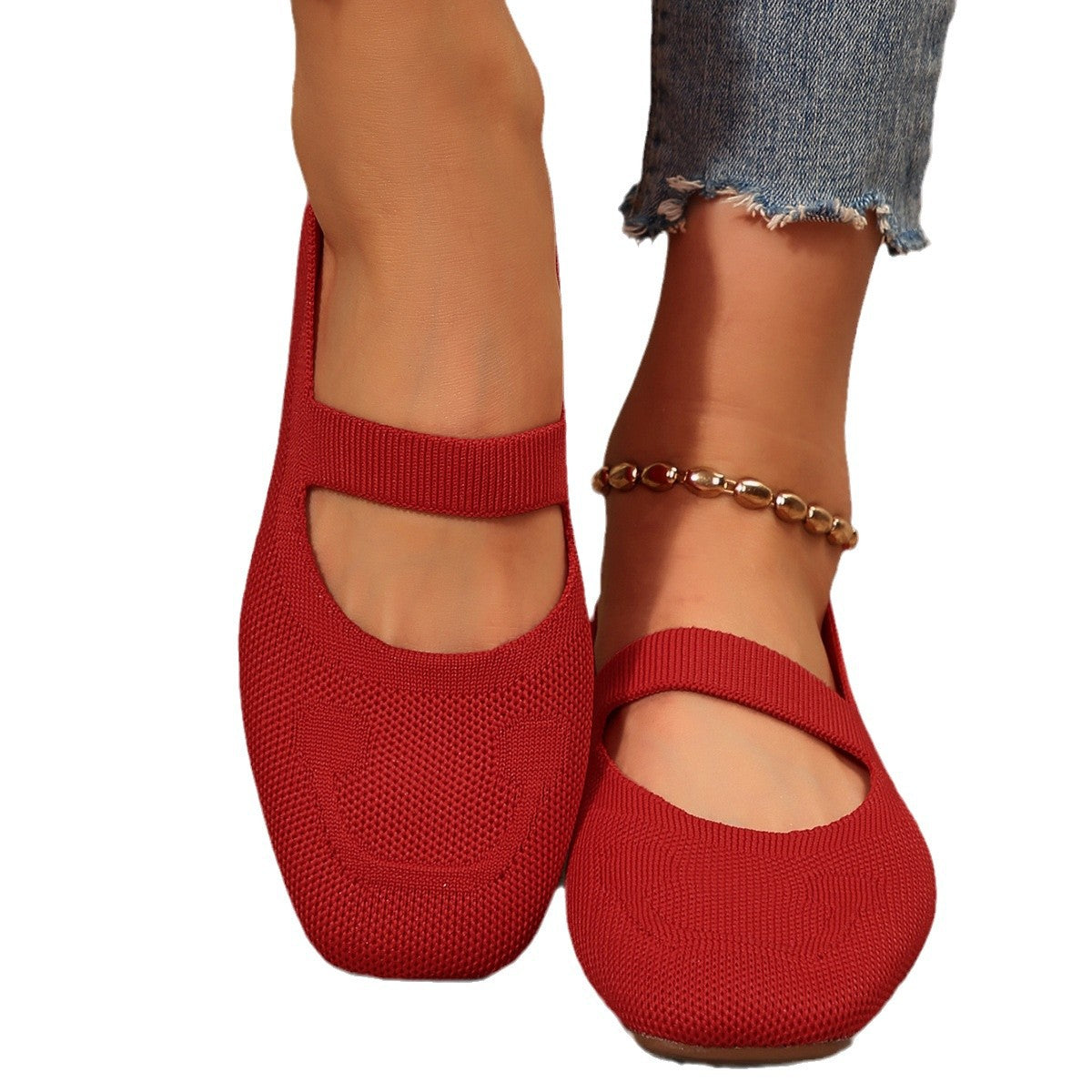 Damen Ballerinas Atmungsaktives Gummi-Obermaterial Verstellbarer