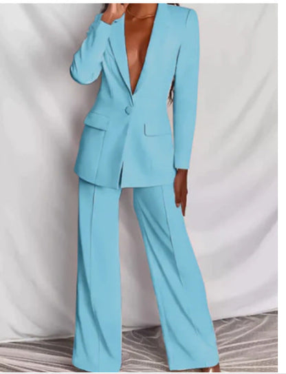 Damen Hosenanzug Taillierter Blazer Weite Hose Eveloria