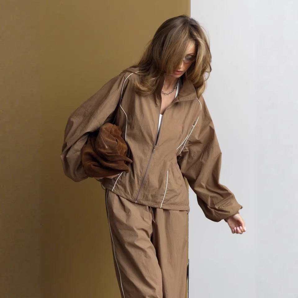Damen Relax-Anzug Stehkragen Weite Hose Eveloria
