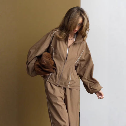 Damen Relax-Anzug Stehkragen Weite Hose Eveloria