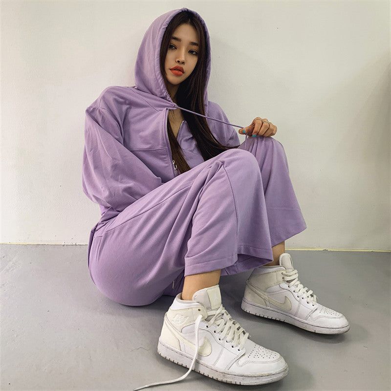 Damen Drei-Teiliges Set Cropped Hoodie Tanktop Weite Hose