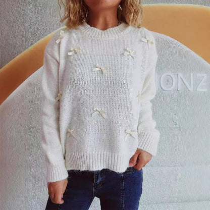Damen Strickpullover mit Schleifenapplikationen