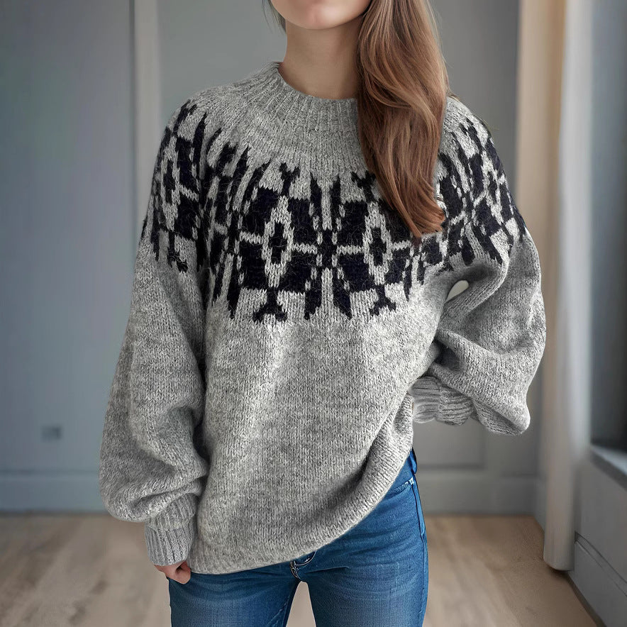 Damen Pullover Norweger Muster Eveloria